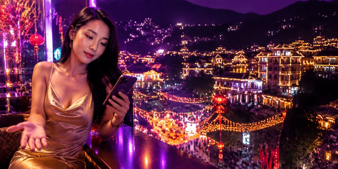 Người dùng tại Sa Pa chơi game bài với hiệu ứng neon trong không khí đêm núi rừng